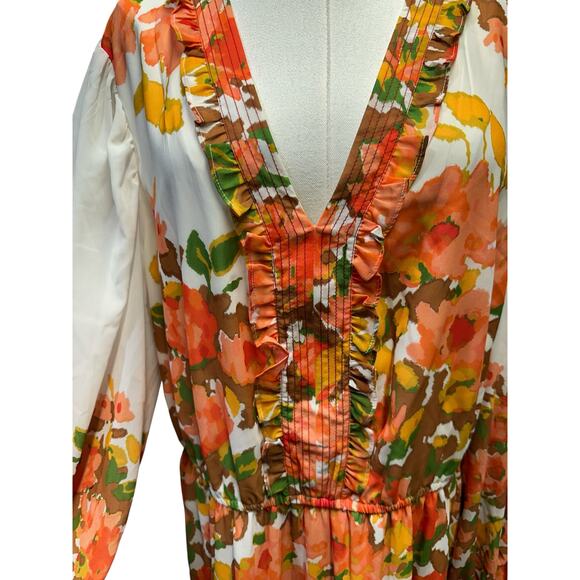 Anthropologie Vineet Bahl Floral Long-Sleeve Tiered Midi Maxi Dress - Picture 9 of 13